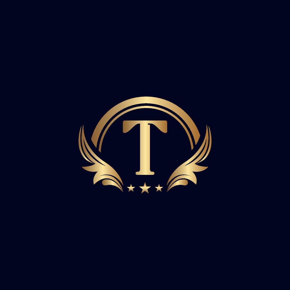 luxury letter T logo royal gold star vector