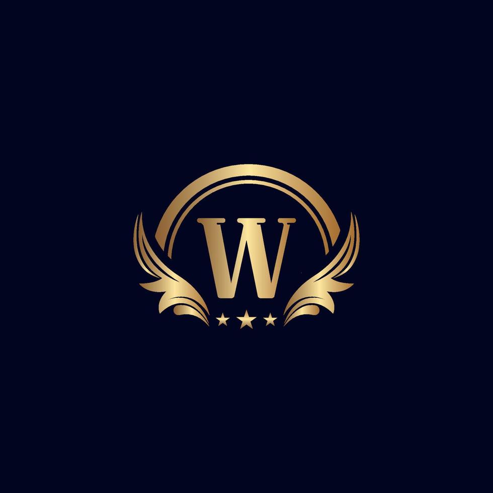 luxury letter W logo royal gold star vector