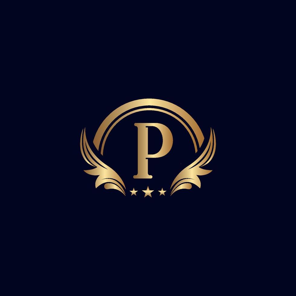 logotipo de la letra p de lujo estrella de oro real vector