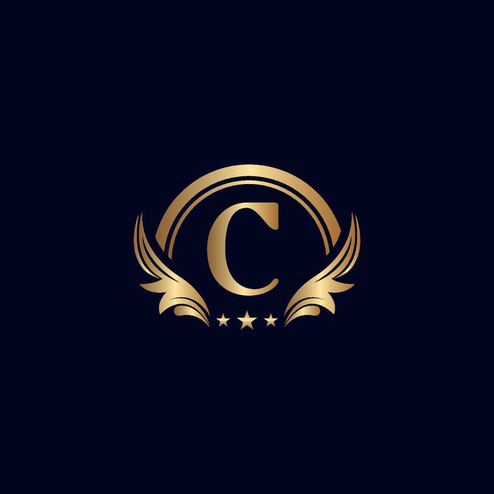 logotipo de la letra c de lujo estrella de oro real vector