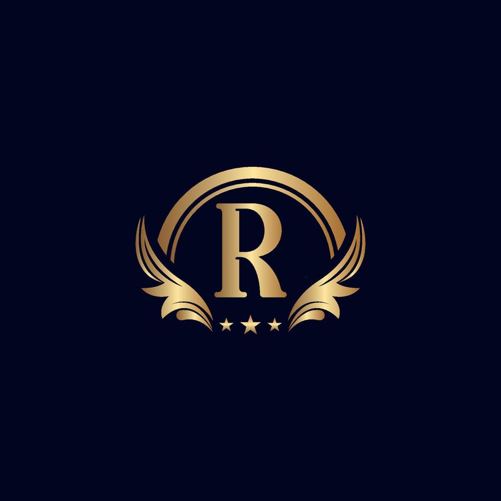 luxury letter R logo royal gold star vector