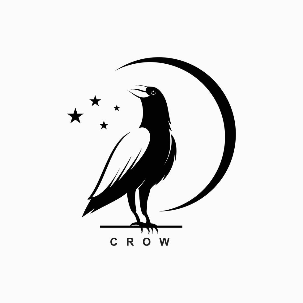 Crow logo design vector in black and white color