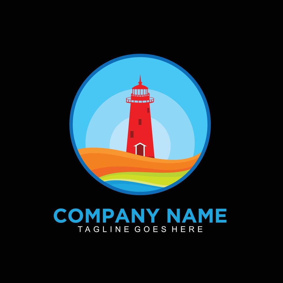 Lighthouse and beach logo with circel concept vector