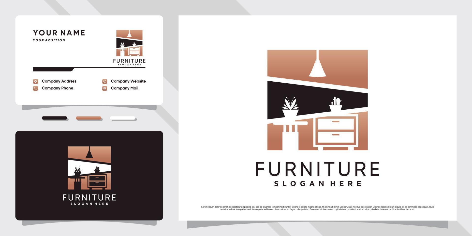 Minimalist furniture logo design inspiration for business property with business card template. vector