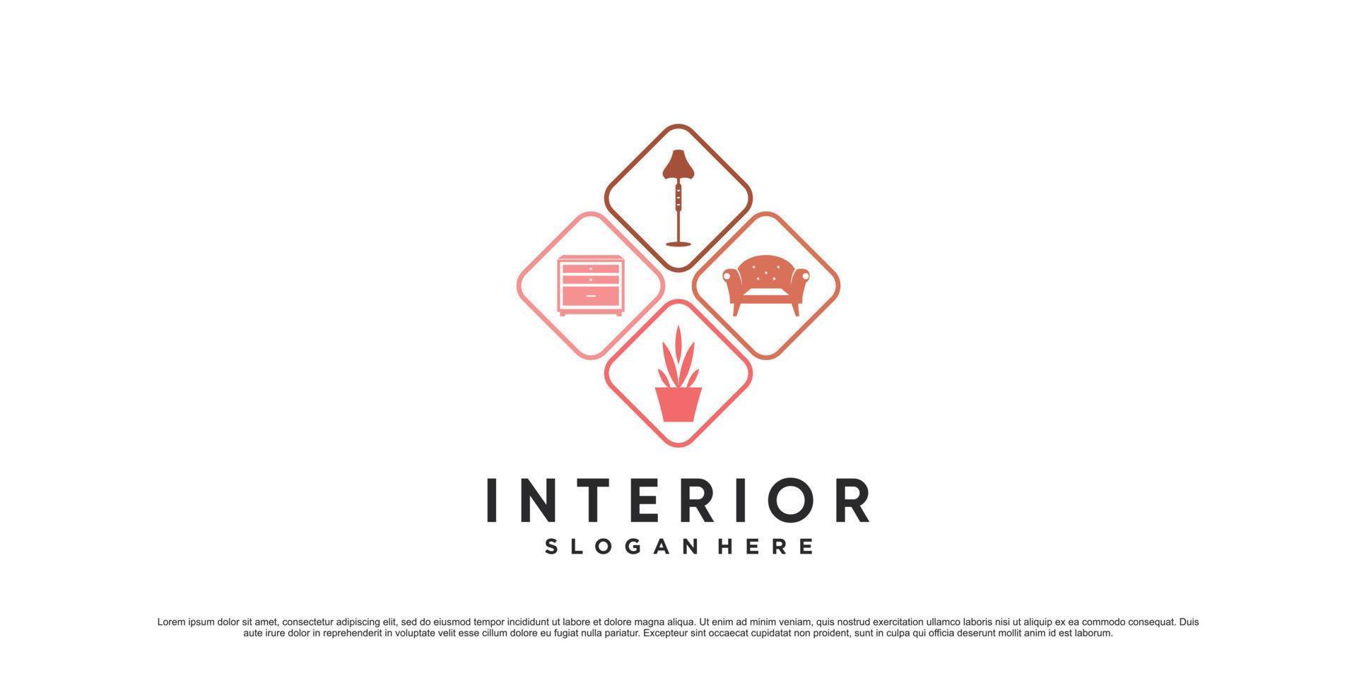 inspiración de diseño de logotipo de muebles interiores para propiedad comercial con vector premium de concepto creativo