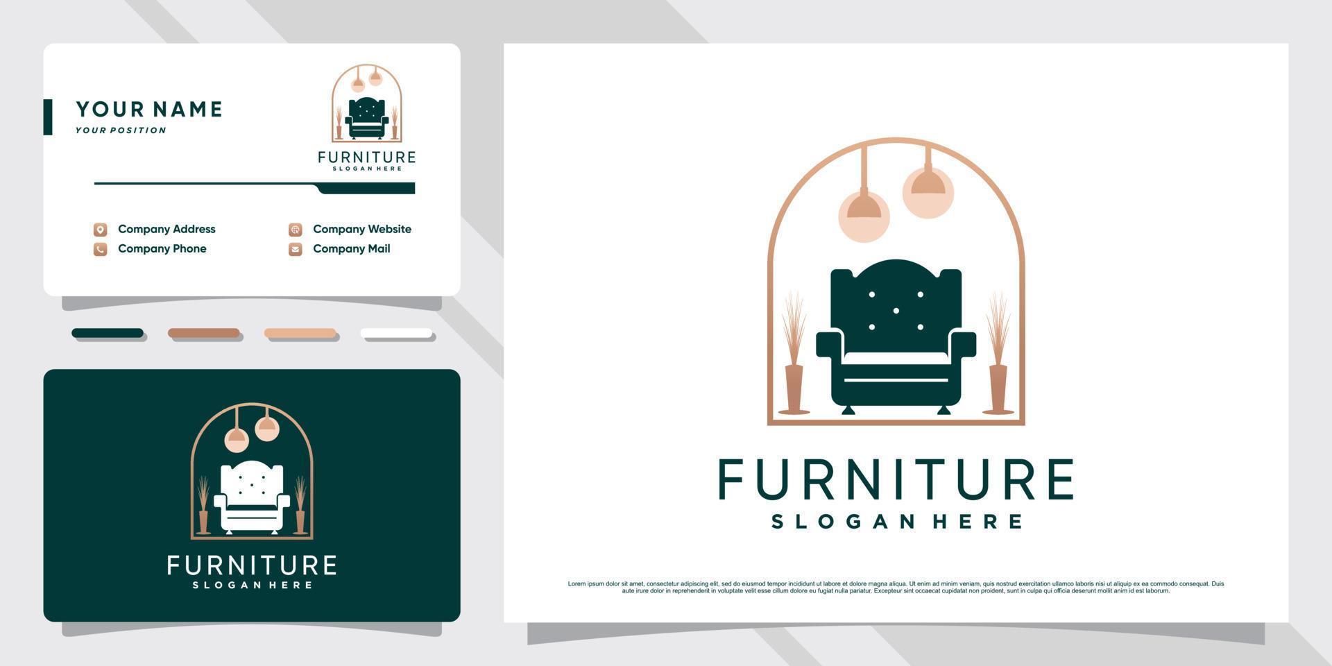 Minimalist furniture logo design inspiration for business property with business card template. vector