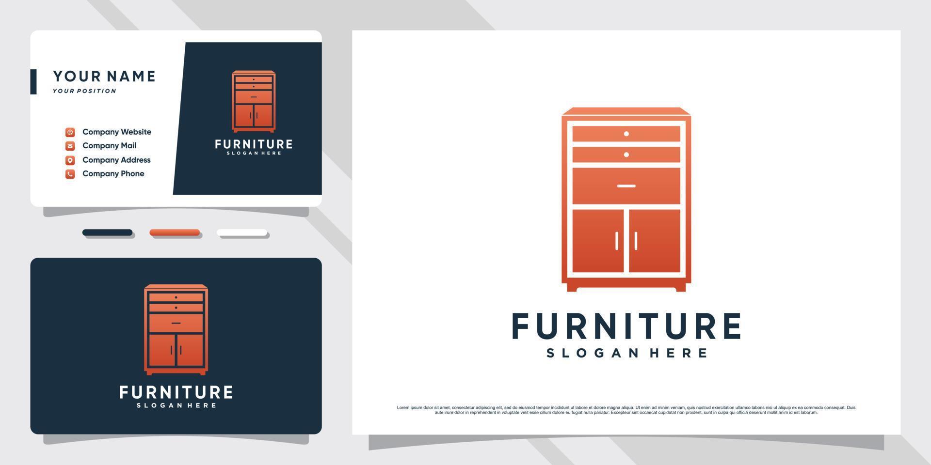 Furniture logo design illustration for interior property with business card template Premium Vector