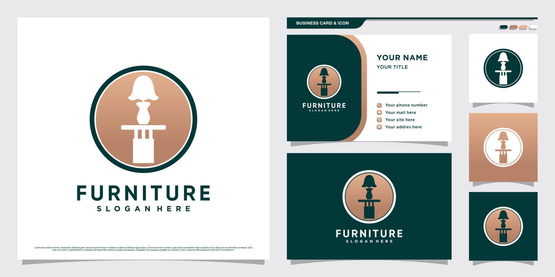 Furniture logo design illustration for interior property with business card template Premium Vector