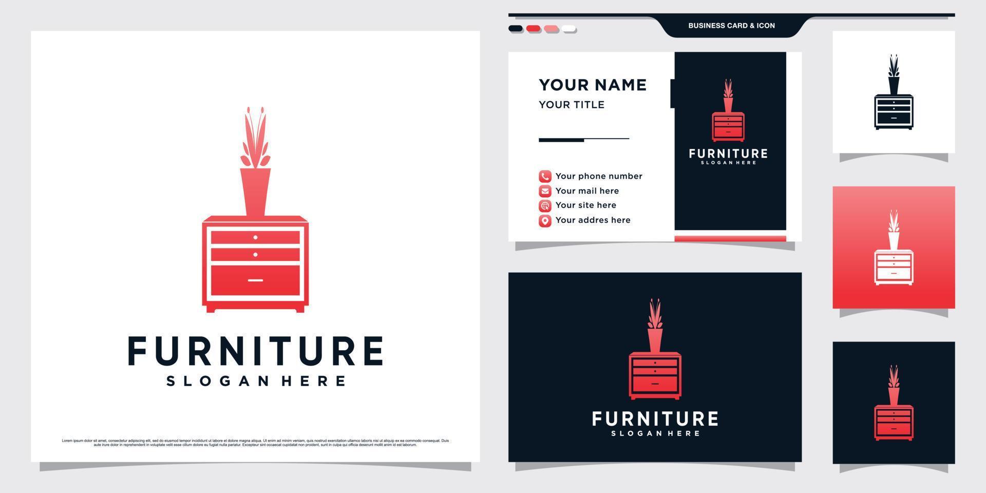Furniture logo design illustration for interior property with business card template Premium Vector