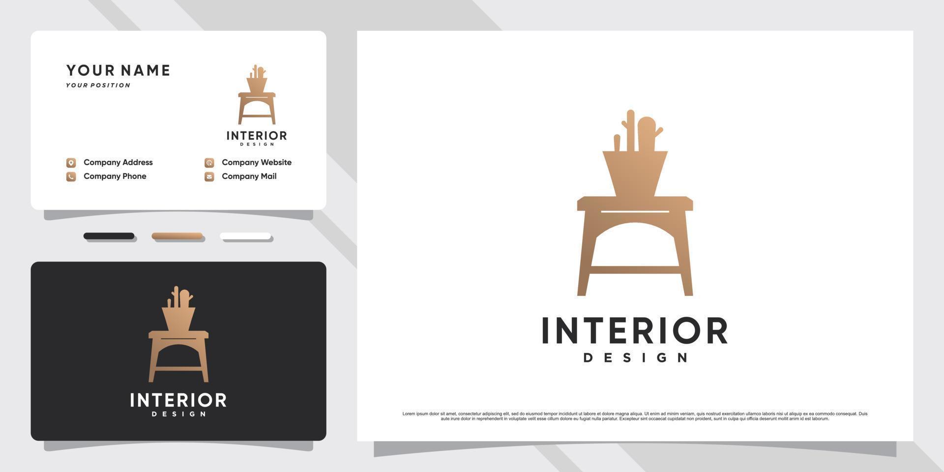 Interior furniture logo design with creative element and business card template Premium Vector