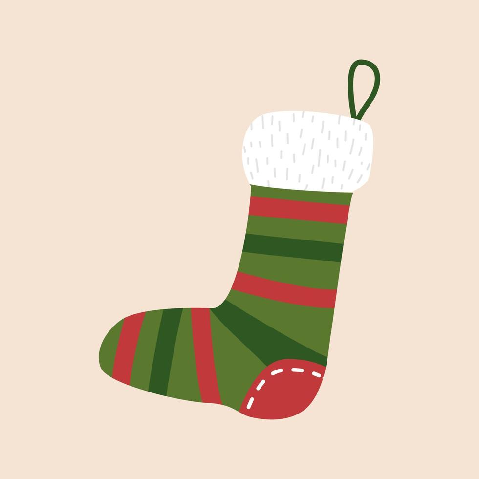 calcetín de rayas navideñas. vector