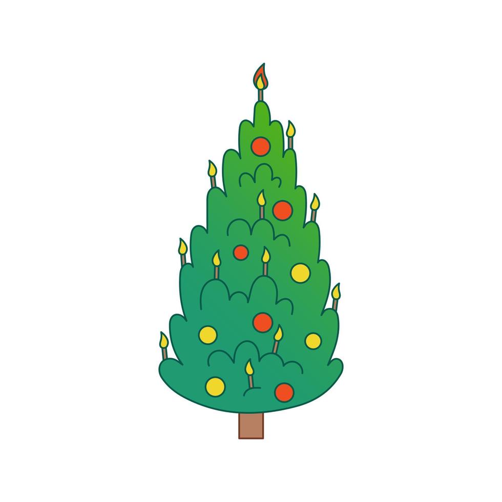 Vector christmas tree. Evergreen tree with decorations. Fir tree for New Year with candles. Gradient.