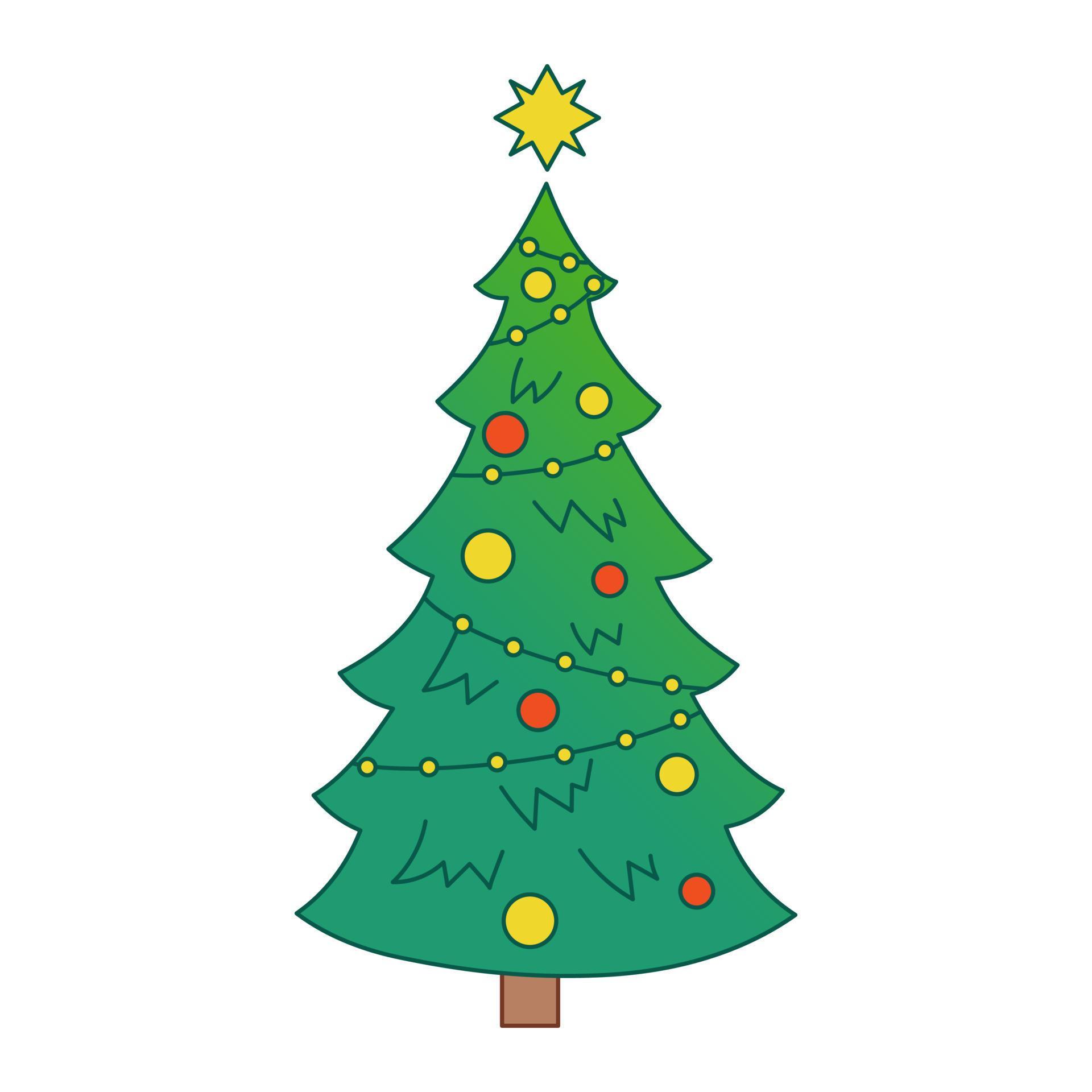 Vector christmas tree. Evergreen tree with decorations. Fir tree for