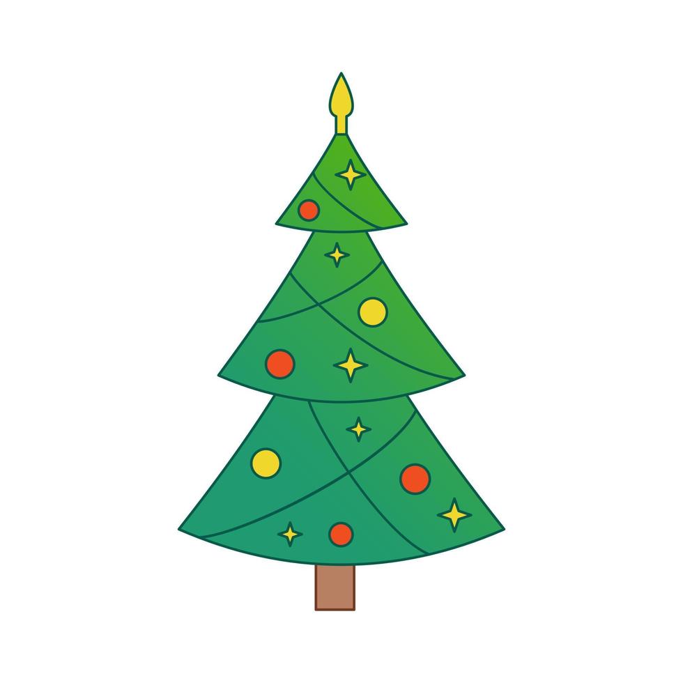 Vector christmas tree. Evergreen tree with decorations. Fir tree for New Year with balls. Gradient.