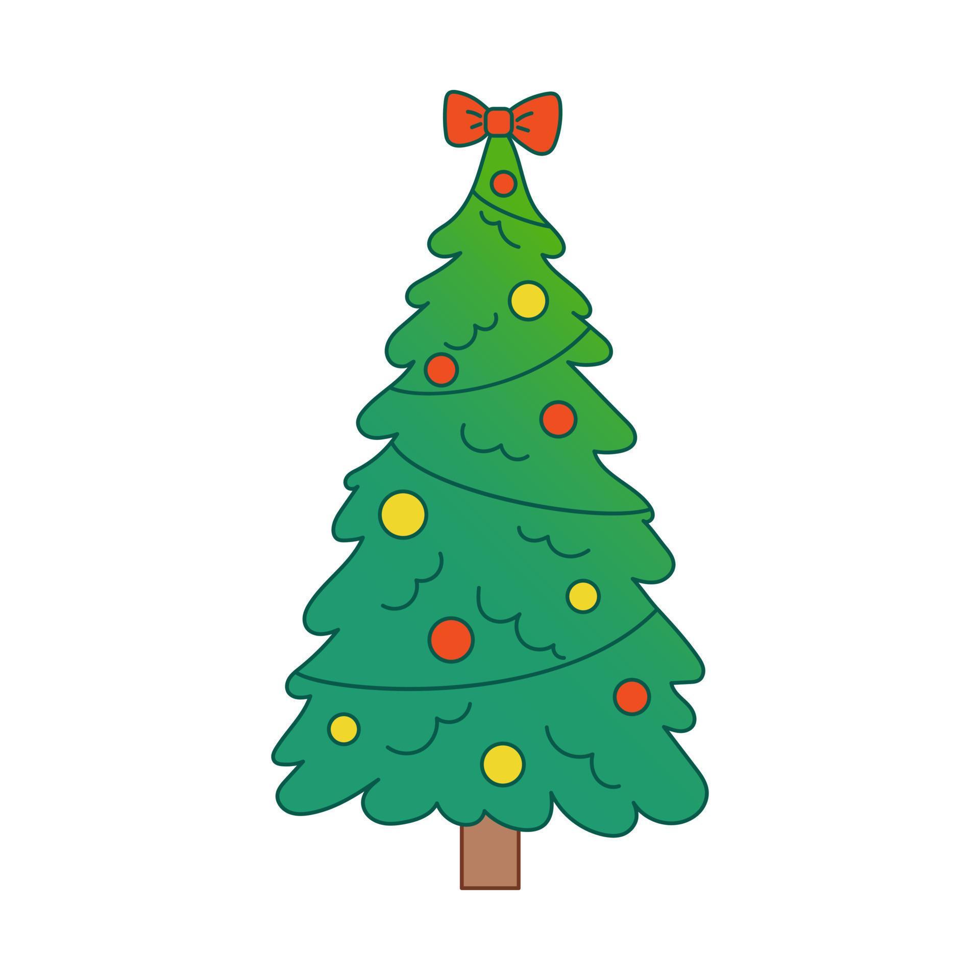 Vector christmas tree. Evergreen tree with decorations. Fir tree for
