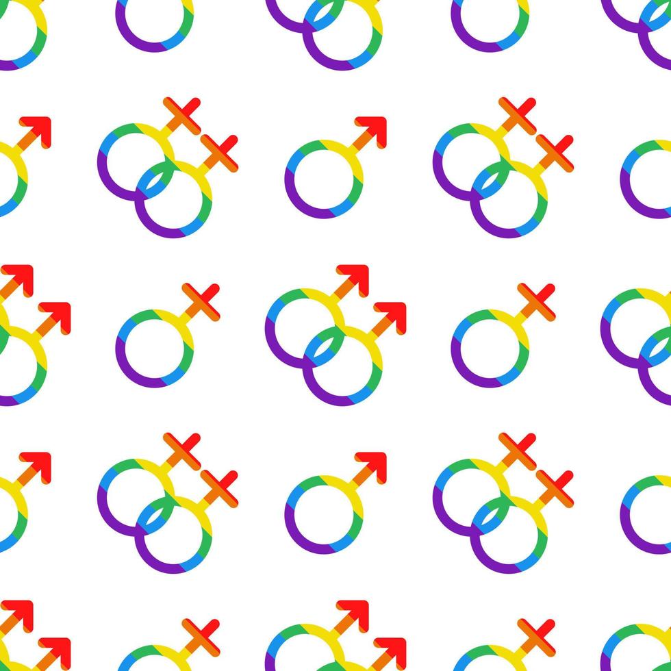 Vector seamless pattern with LGBT male and female symbols. Venus and mars signs in rainbow colors. Pride month. LGBTQ pattern.