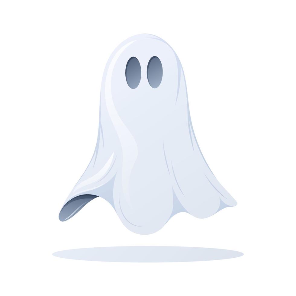 Cute ghost soars in the air, cartoon vector illustration. Soul of the dead.