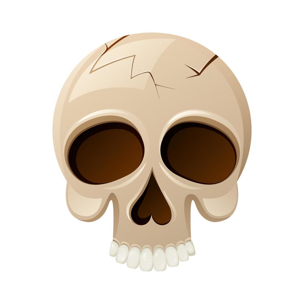 Cartoon skull without lower jaw with cracks, vector illustration. For Halloween, the day of the dead