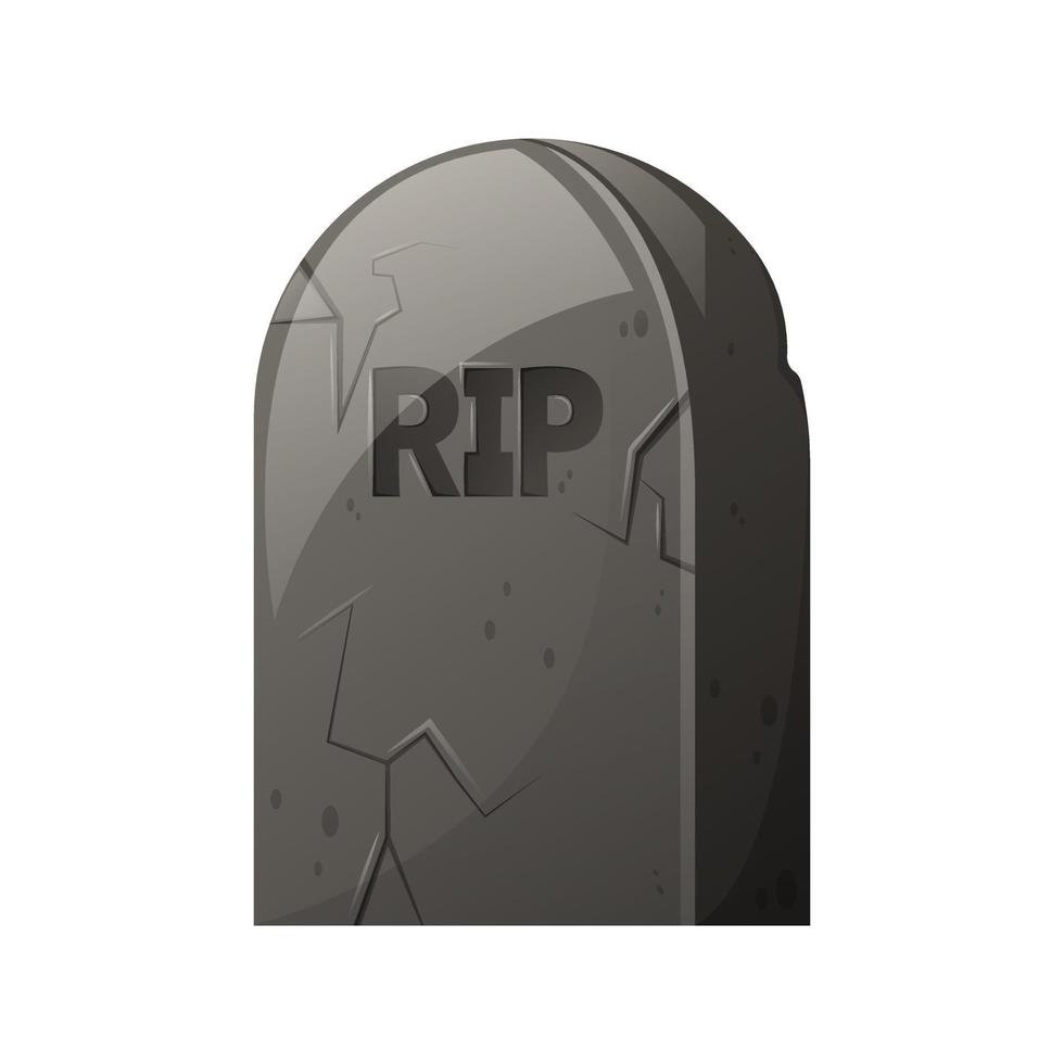 Tombstone with cracks, RIP text. Cartoon vector illustration for Halloween, Day of the Dead.