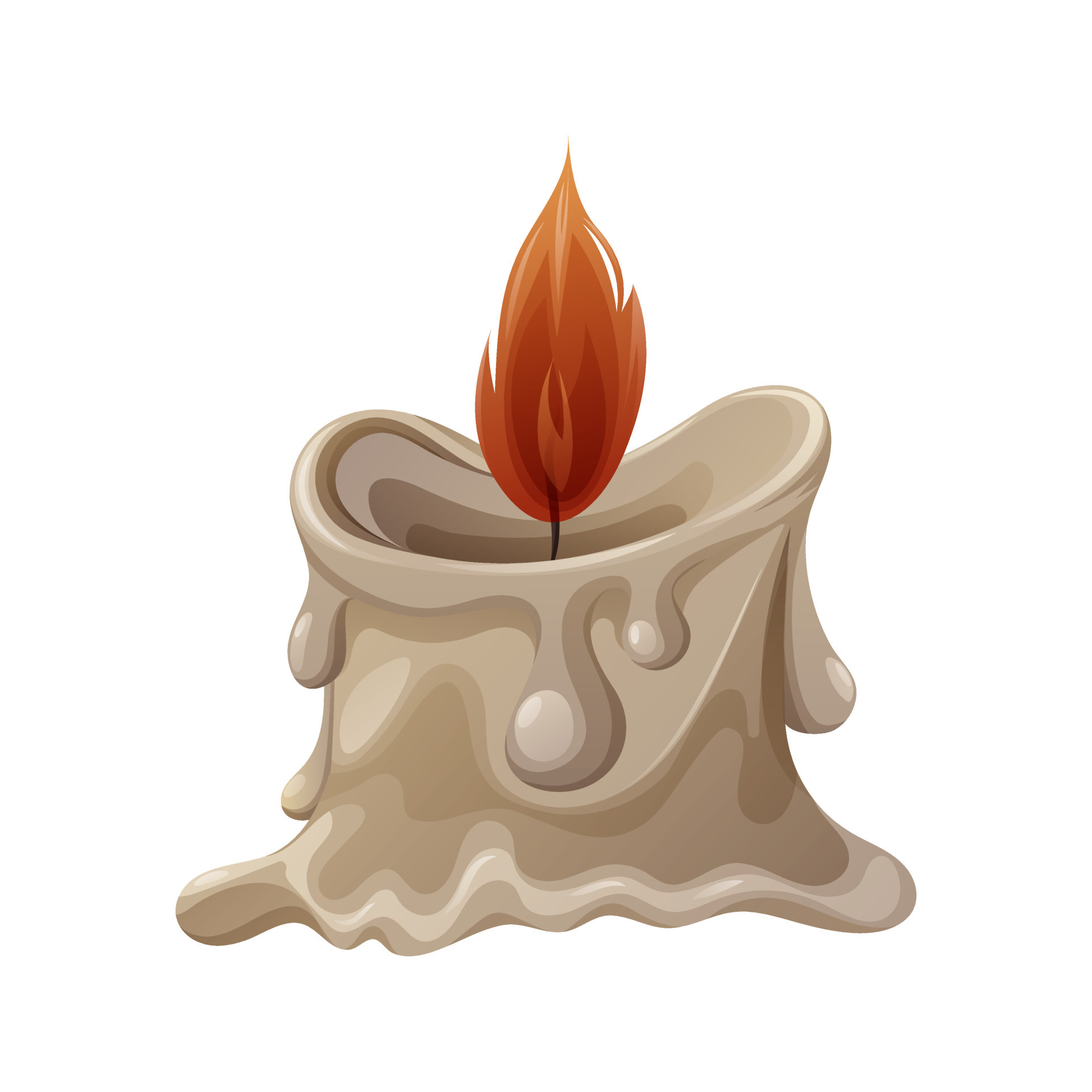 Burning wax candle. Cartoon vector illustration. Item for divination
