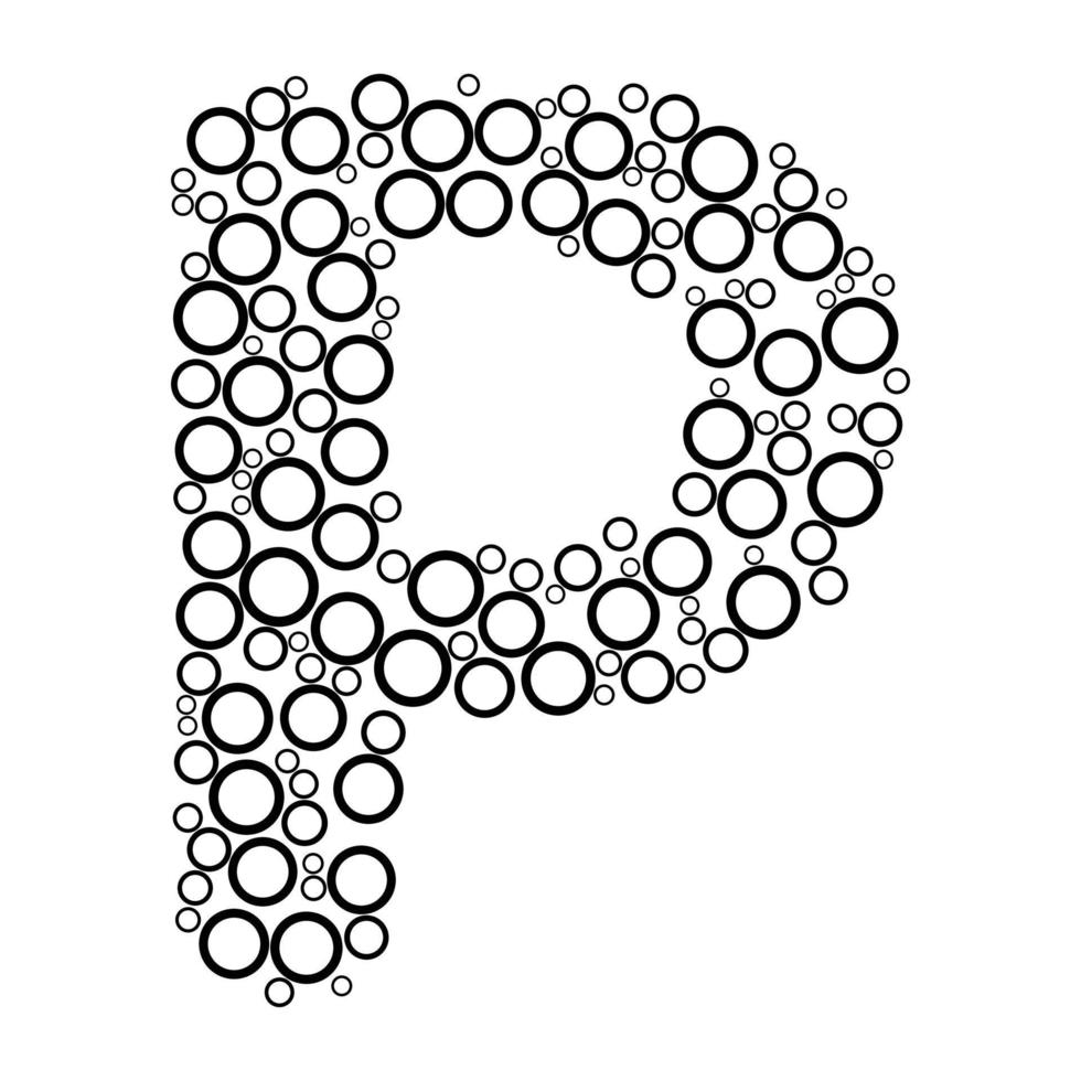 Alphabet letter p with dot style for coloring book vector