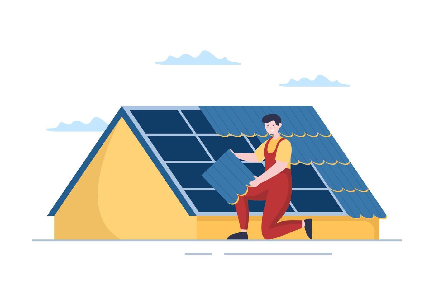 Roofing Construction Workers Template Hand Drawn Cartoon Flat Illustration with Housetop Renovation, Fixing Rooftop Tile House and Roof Reconstruction vector