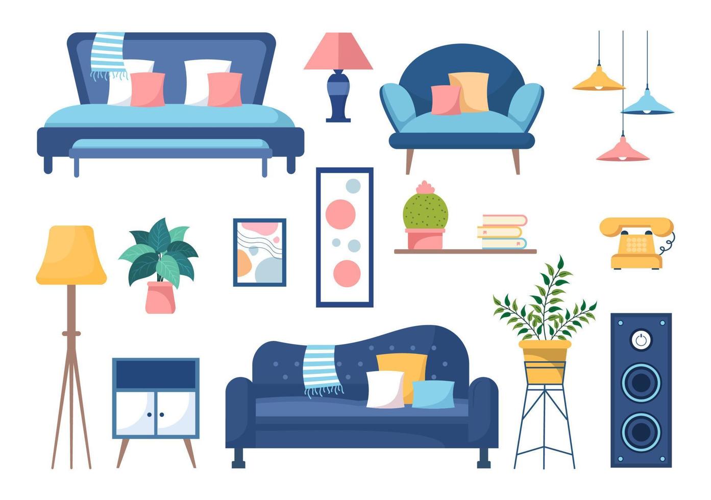 Muebles Del Hogar E Iconos Planos Interiores Ilustración del