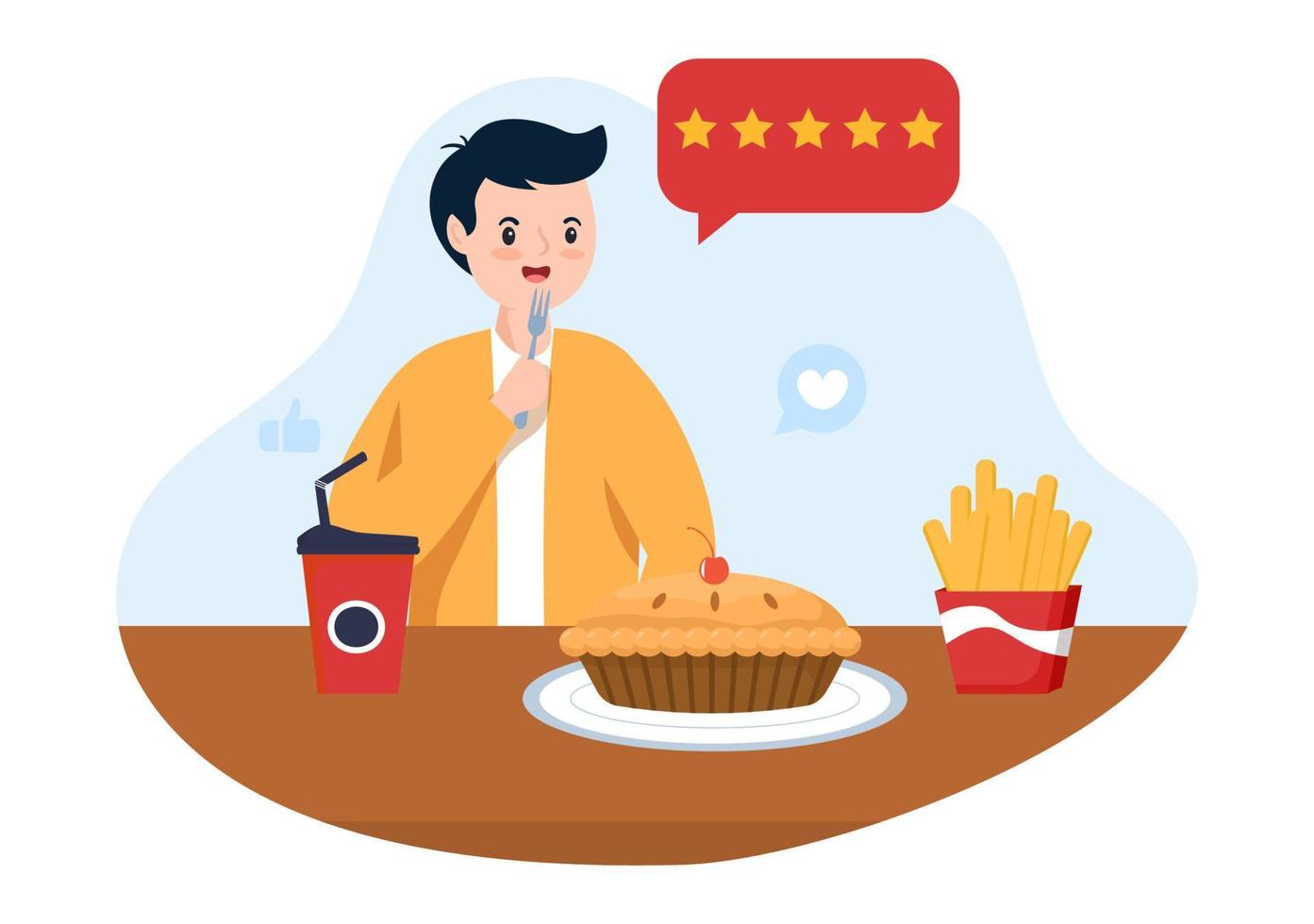 Restaurant Rating Review Template Hand Drawn Cartoon Flat Illustration with Customer Feedback, Rate Star, Expert Opinion and Online Survey vector