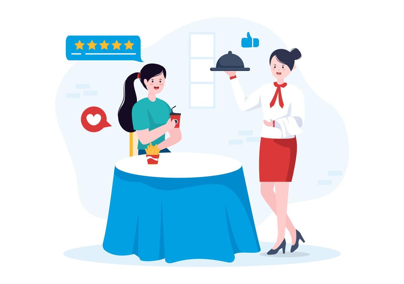 Restaurant Rating Review Template Hand Drawn Cartoon Flat Illustration with Customer Feedback, Rate Star, Expert Opinion and Online Survey vector