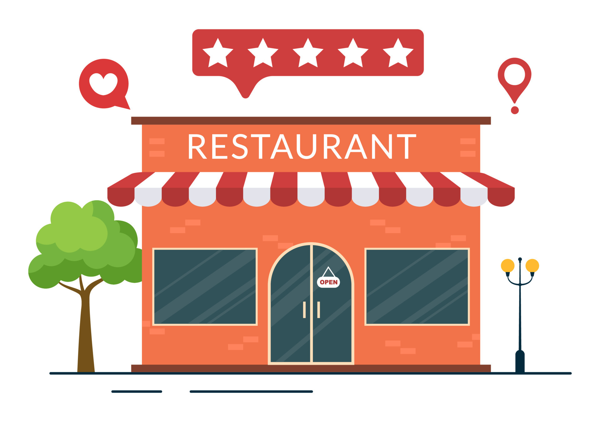 plantilla de revisión de calificación de restaurante ilustración plana
