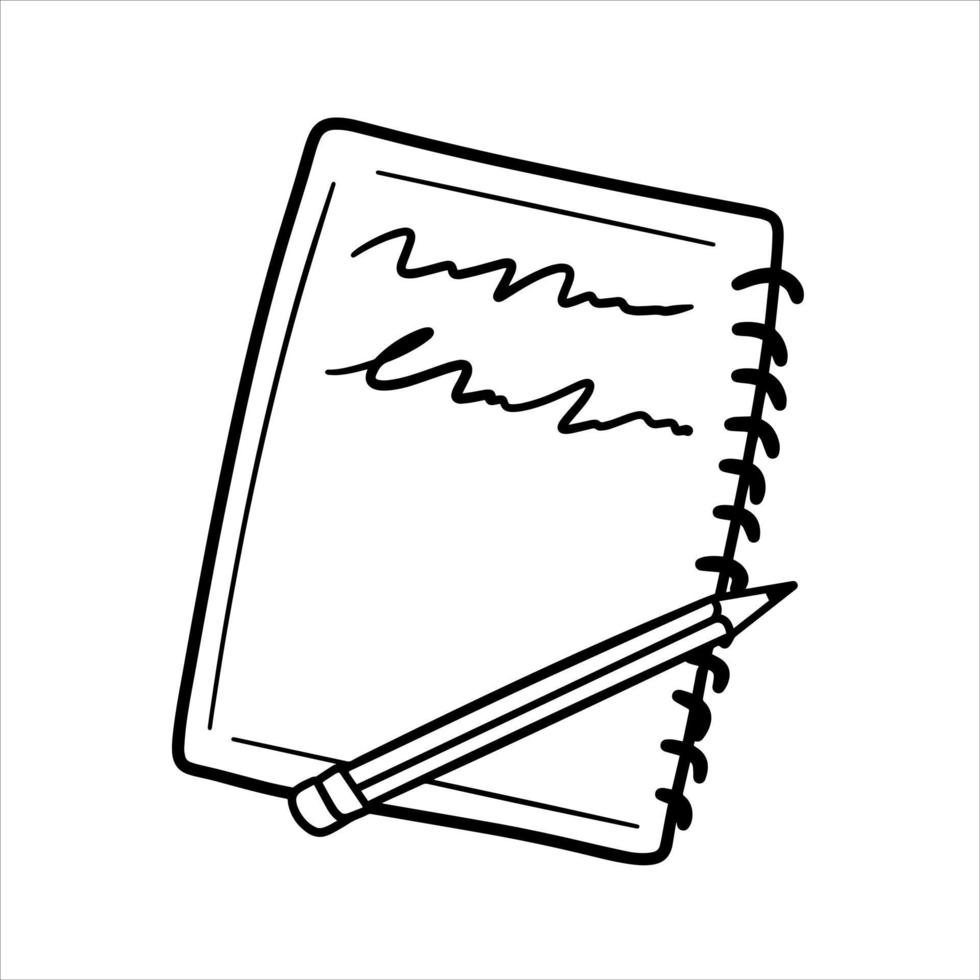 cuaderno con una página en blanco. hoja blanca dibujada a mano y plantilla escolar. vector