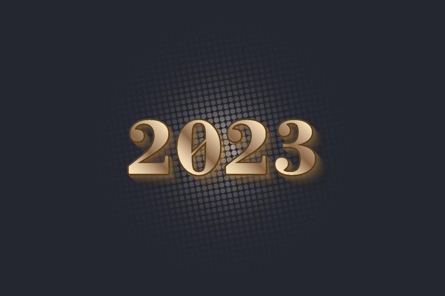 color dorado 2023 diseño de logotipo 3d, fondo feliz año nuevo 2023 vector