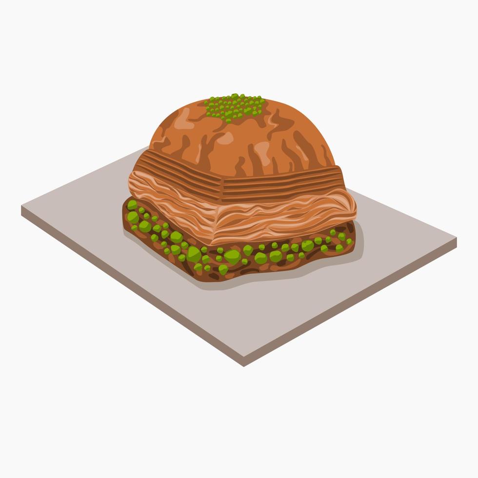 vista oblicua superior de tres cuartos aislada y editable baklava turco en la ilustración vectorial de la bandeja para el elemento artístico de la comida con la cultura turca y el diseño relacionado con la tradición vector