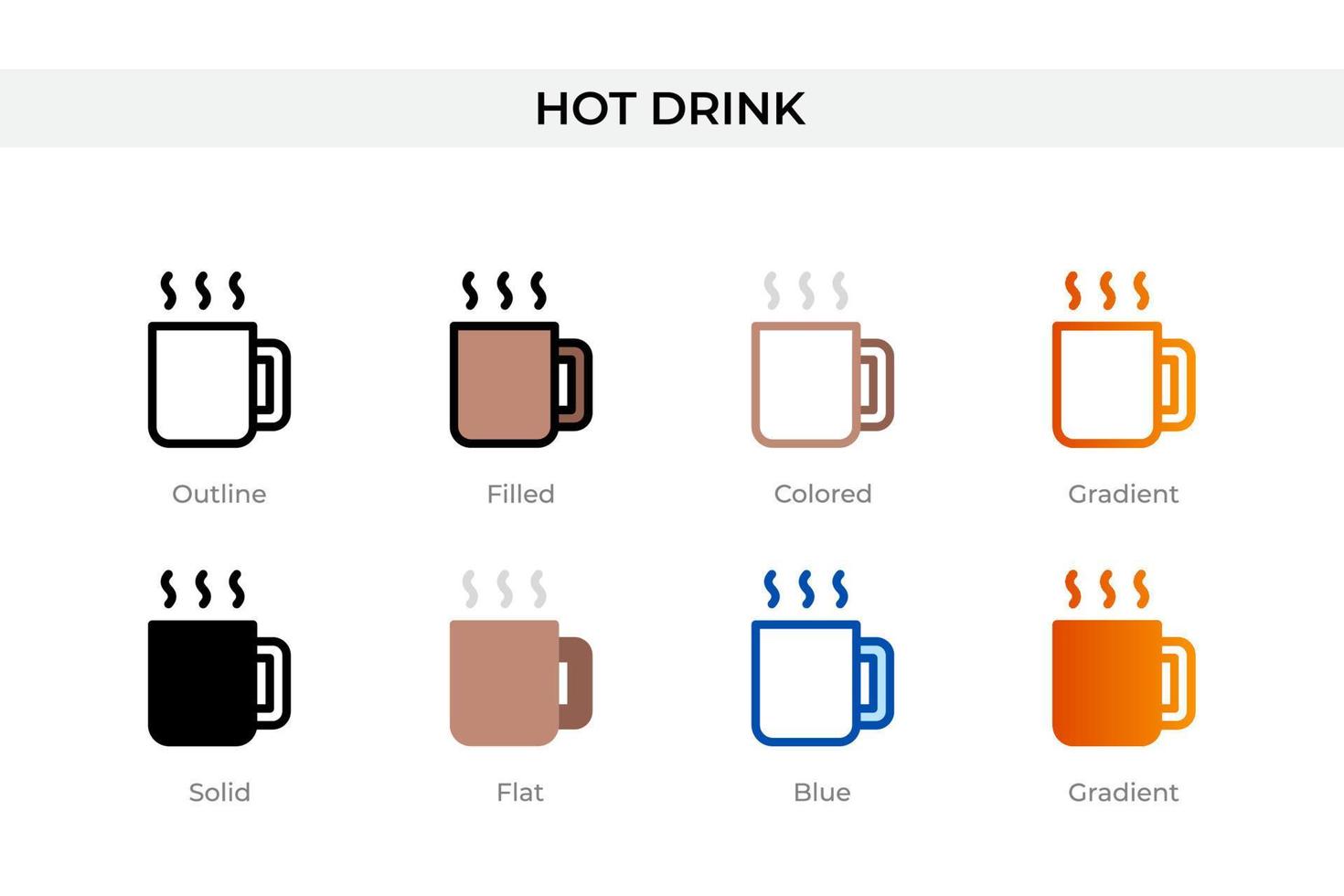 icono de bebida caliente en un estilo diferente. iconos vectoriales de bebidas calientes diseñados en contorno, sólido, coloreado, relleno, degradado y estilo plano. símbolo, ilustración de logotipo. ilustración vectorial vector