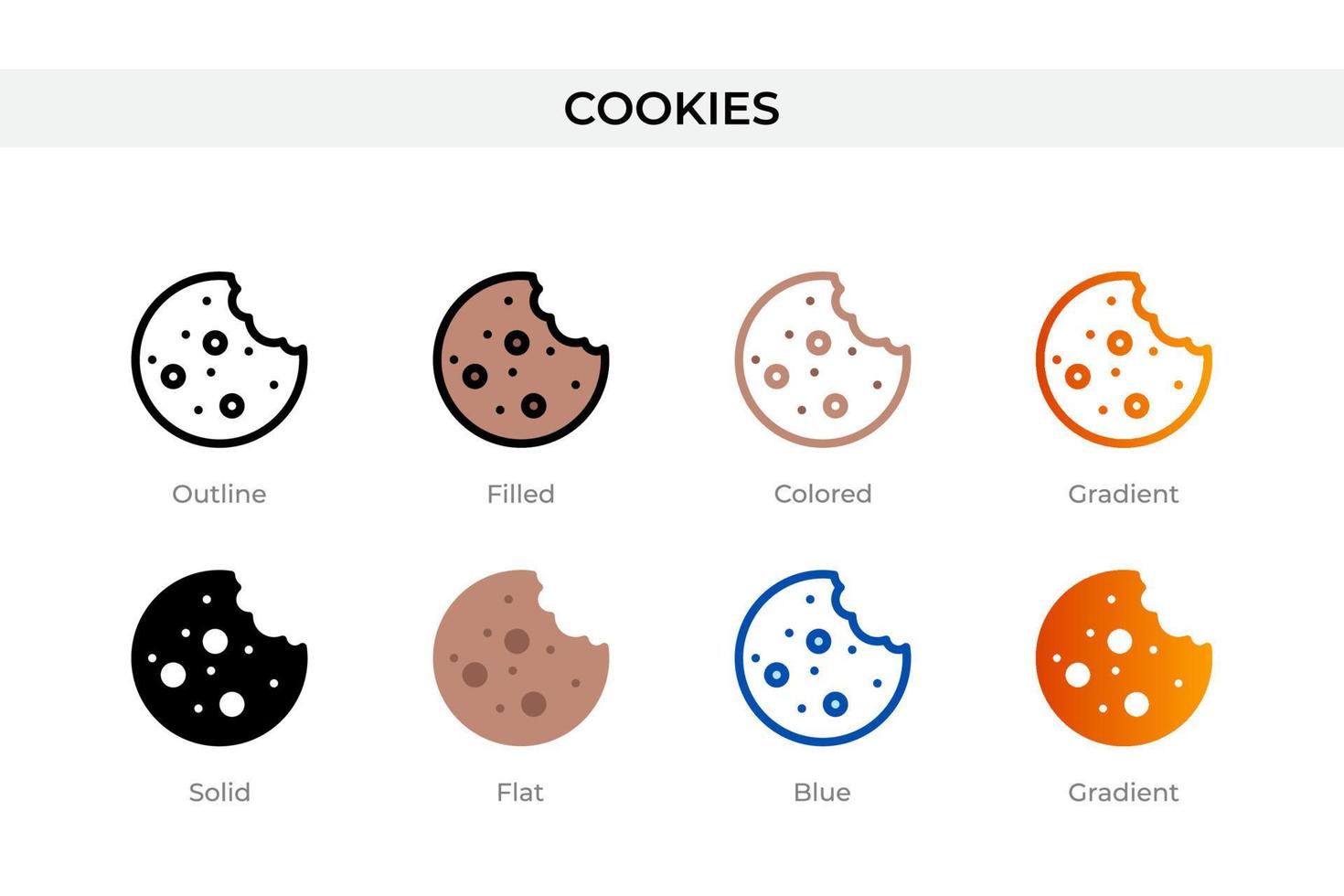 icono de cookies en un estilo diferente. iconos vectoriales de cookies diseñados en contorno, sólido, coloreado, relleno, degradado y estilo plano. símbolo, ilustración de logotipo. ilustración vectorial vector