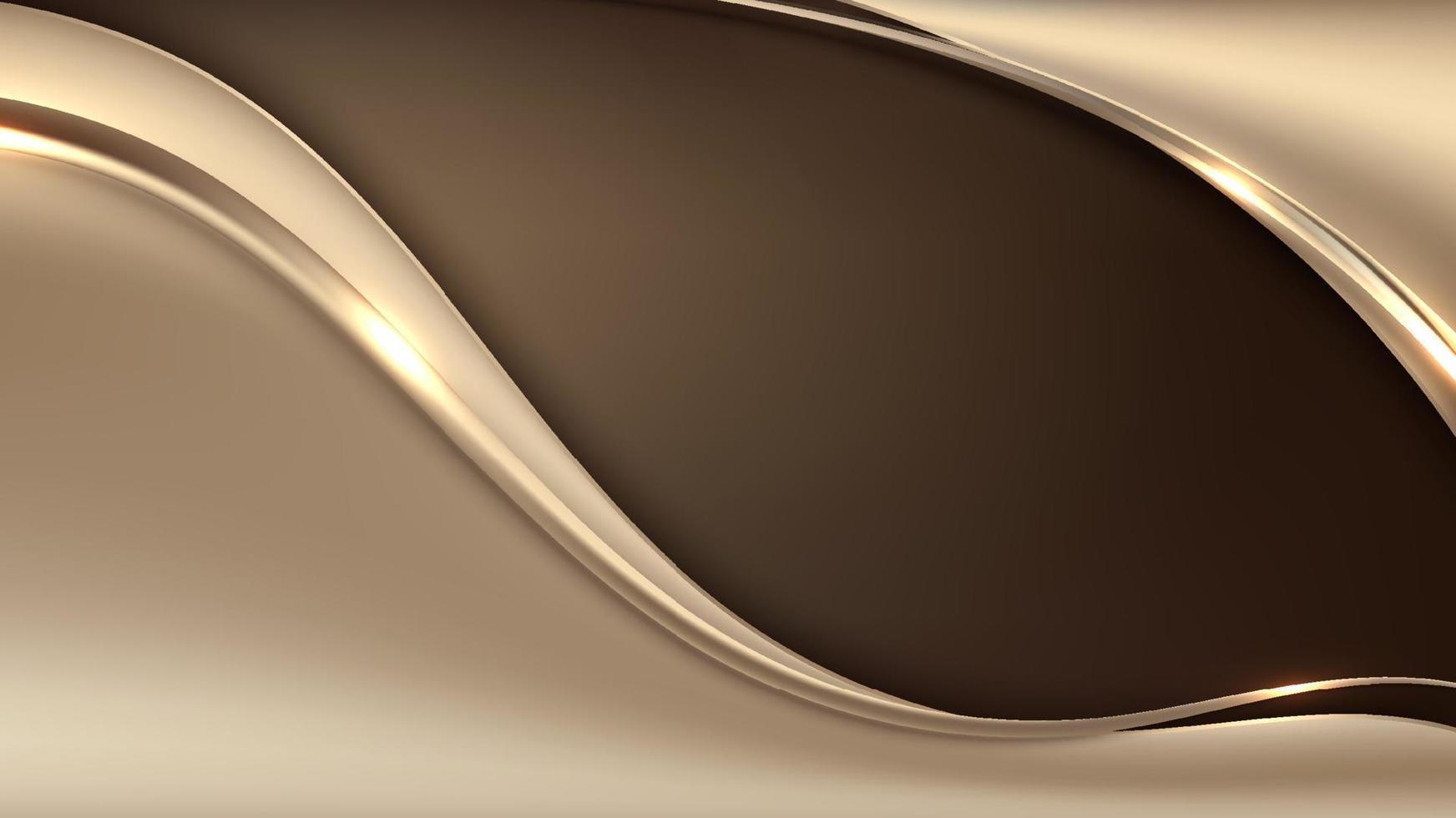3D modern luxury banner web template design golden wave shapes and gold lines with light sparking on brown background vector