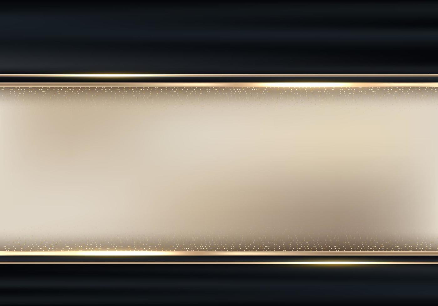 Abstract luxury template black satin fabric with gold lines frame and glitter on dark background vector