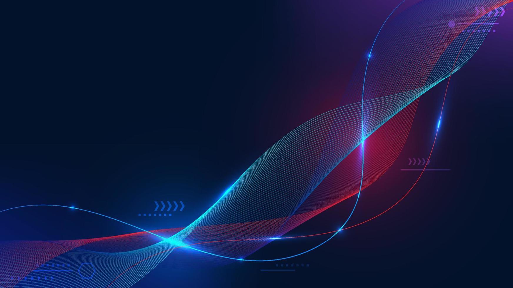 Abstract technology digital futuristic blue and red flowing dynamic wave lines with lighting effect vector