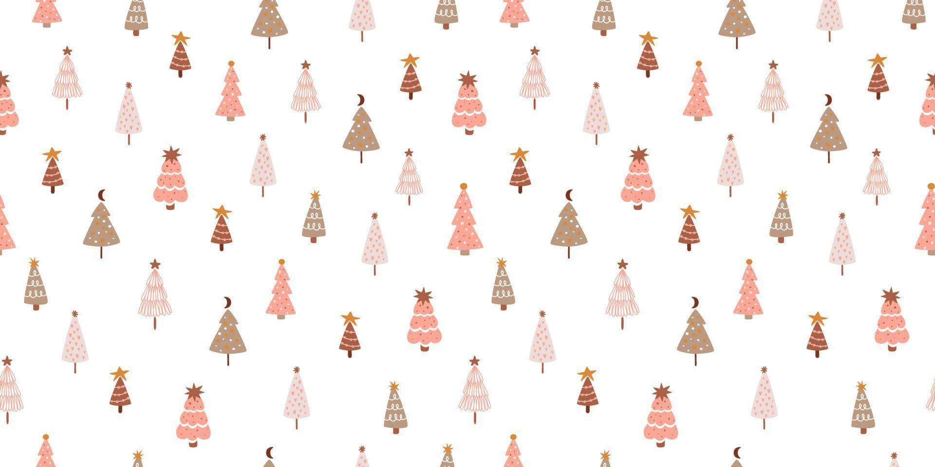 Pastel Christmas pattern. Pastel Christmas tree. Pink Christmas tree seamless pattern. Cute childish fir tree background. Vector winter forest. Pastel Christmas illustration. Pink winter background.