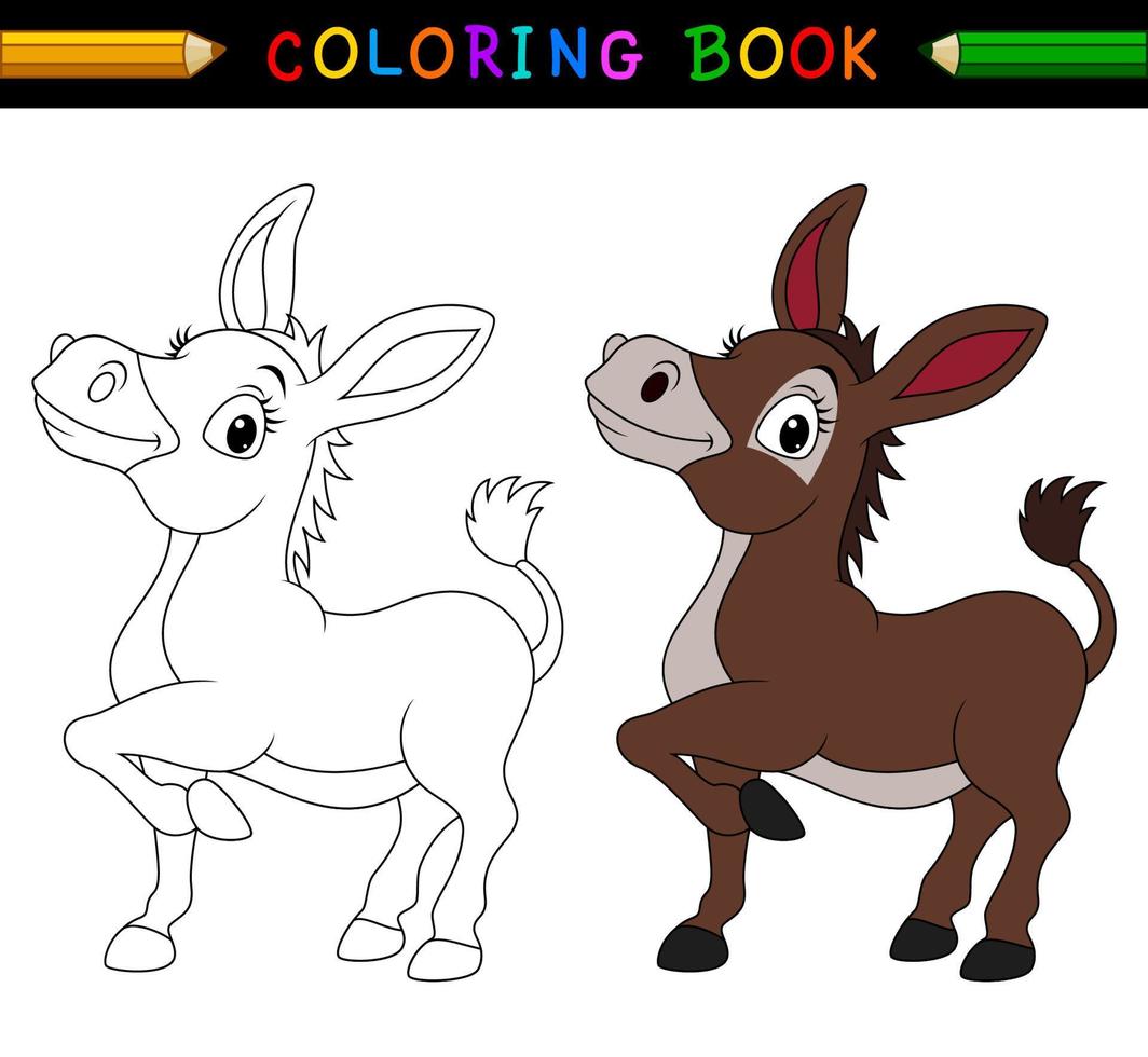 Cartoon donkey coloring book vector
