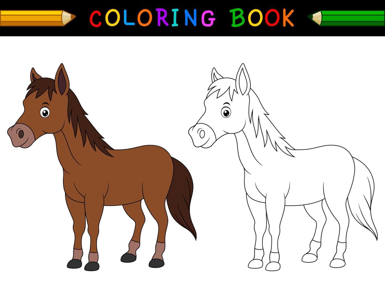 Cartoon horse coloring book vector
