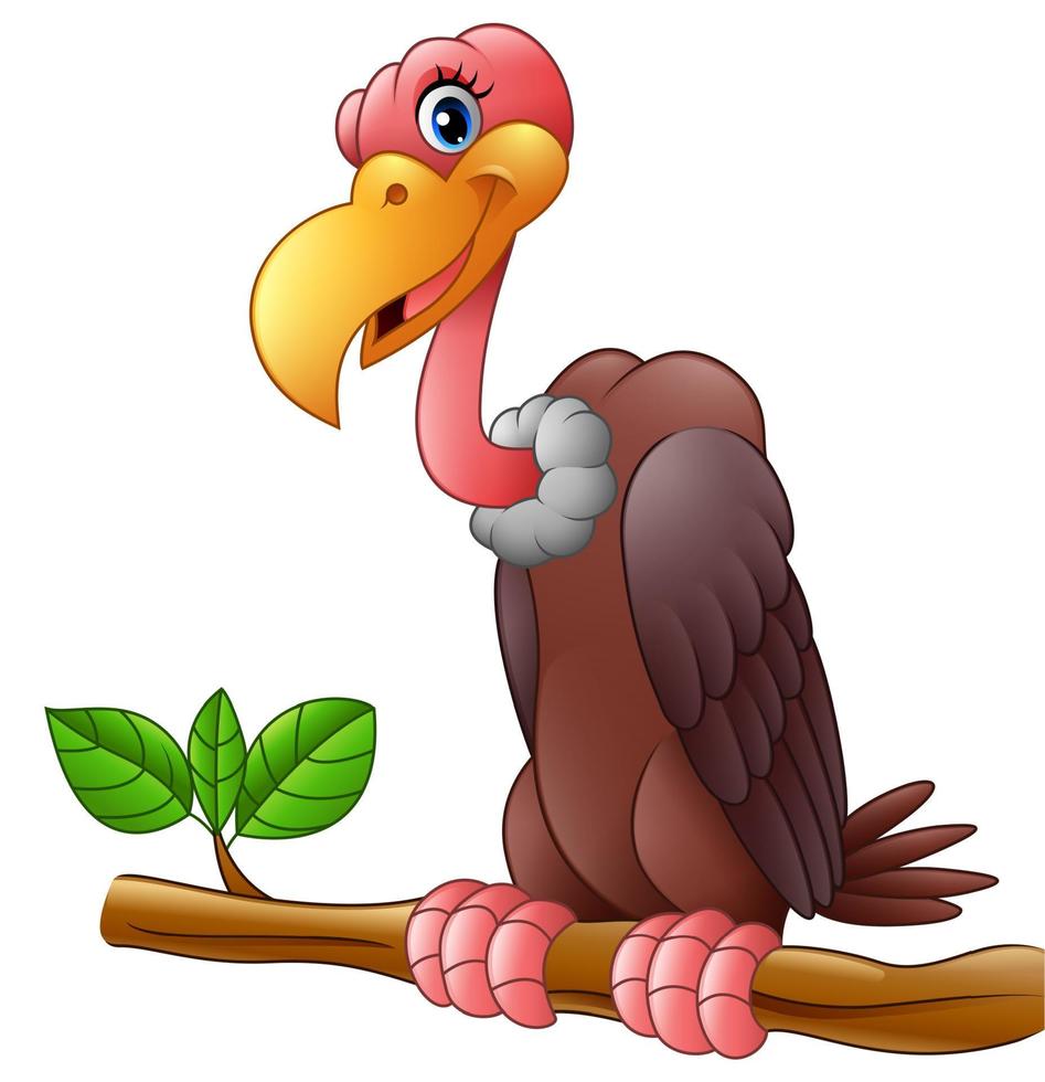 Vector illustration of Cartoon Vulture on a tree branch