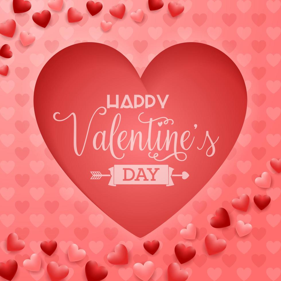 tarjeta de felicitación del día de san valentín con corazones sobre fondo rojo vector