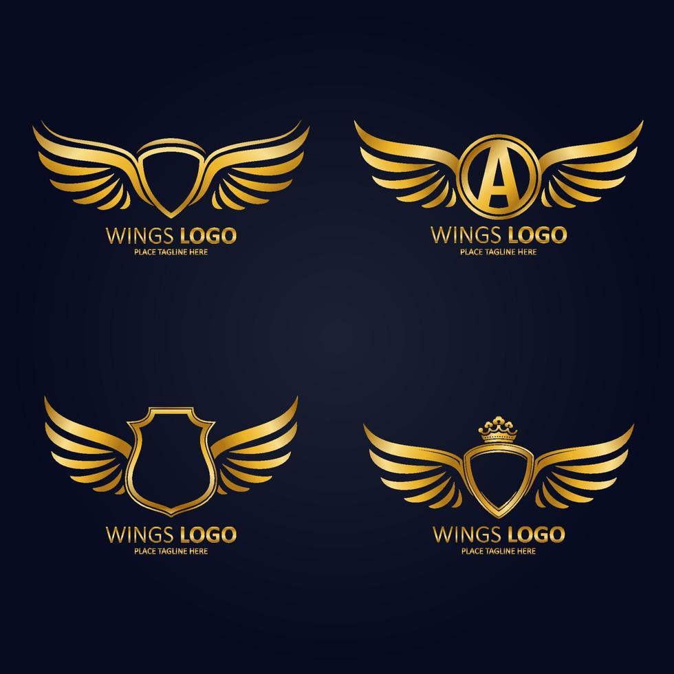 Winged shield icon and logo. vector illustration