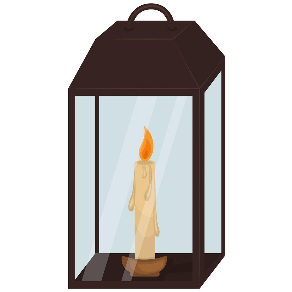Vintage candle lantern. Autumn holiday concept. Isolated vector illustration in cartoon style