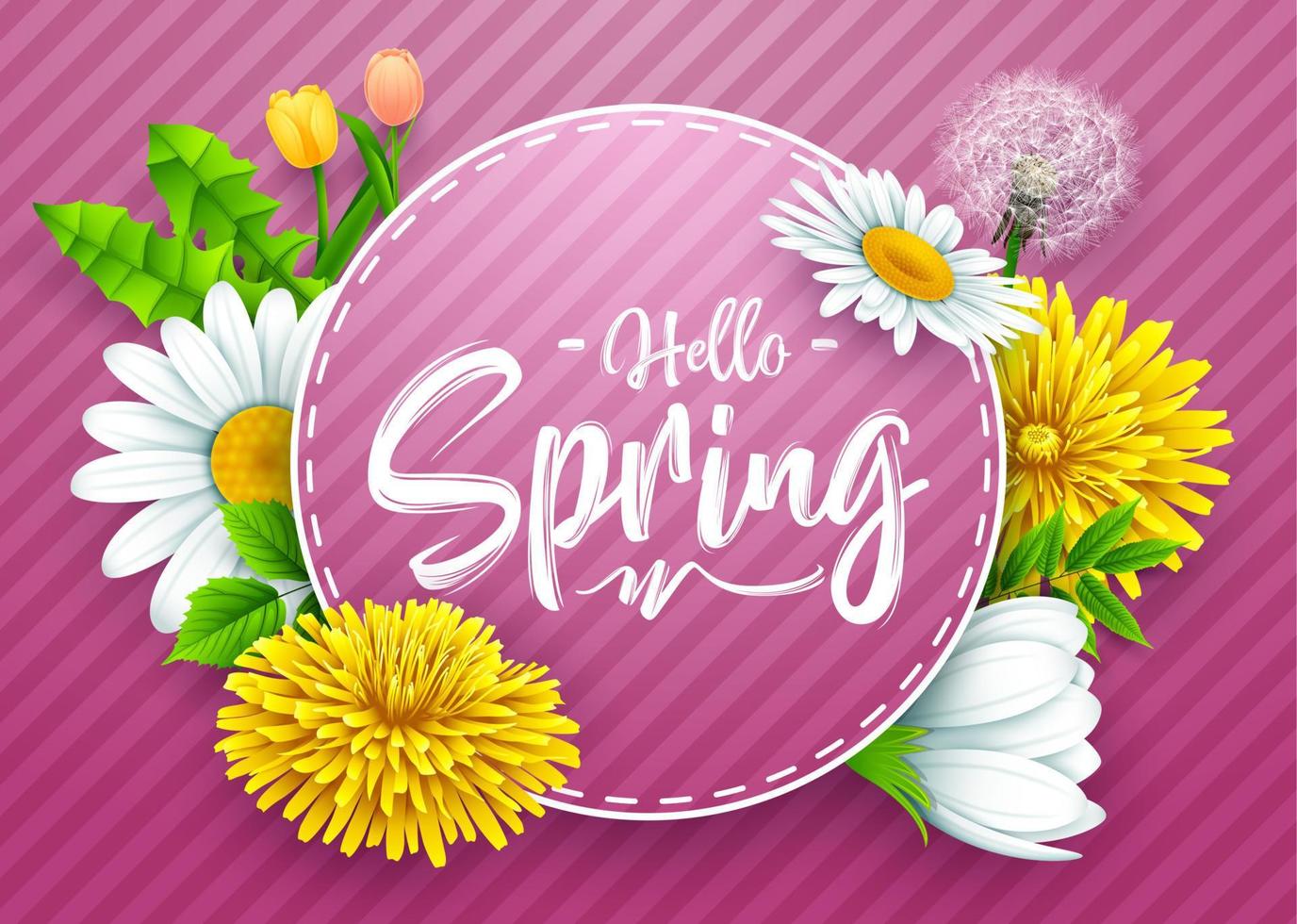 Spring background with several flower wreath. vector illustration