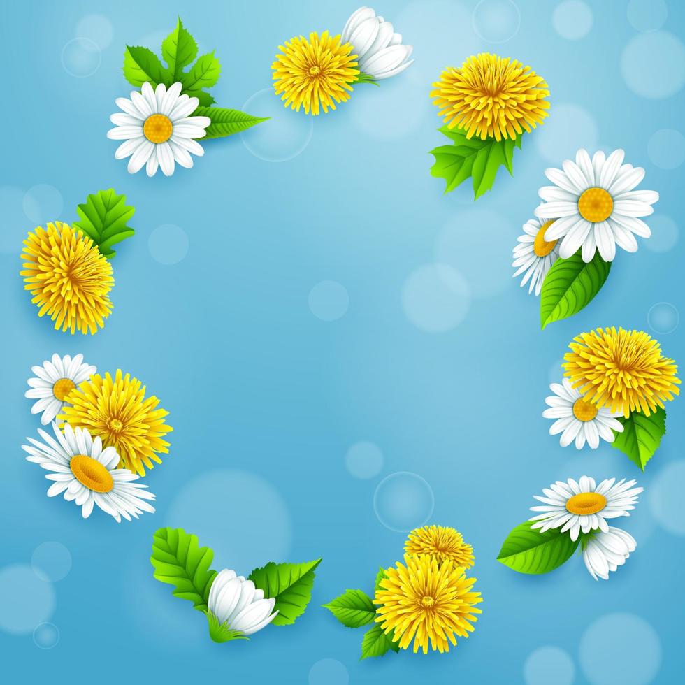 Spring background with several flower wreath. vector illustration