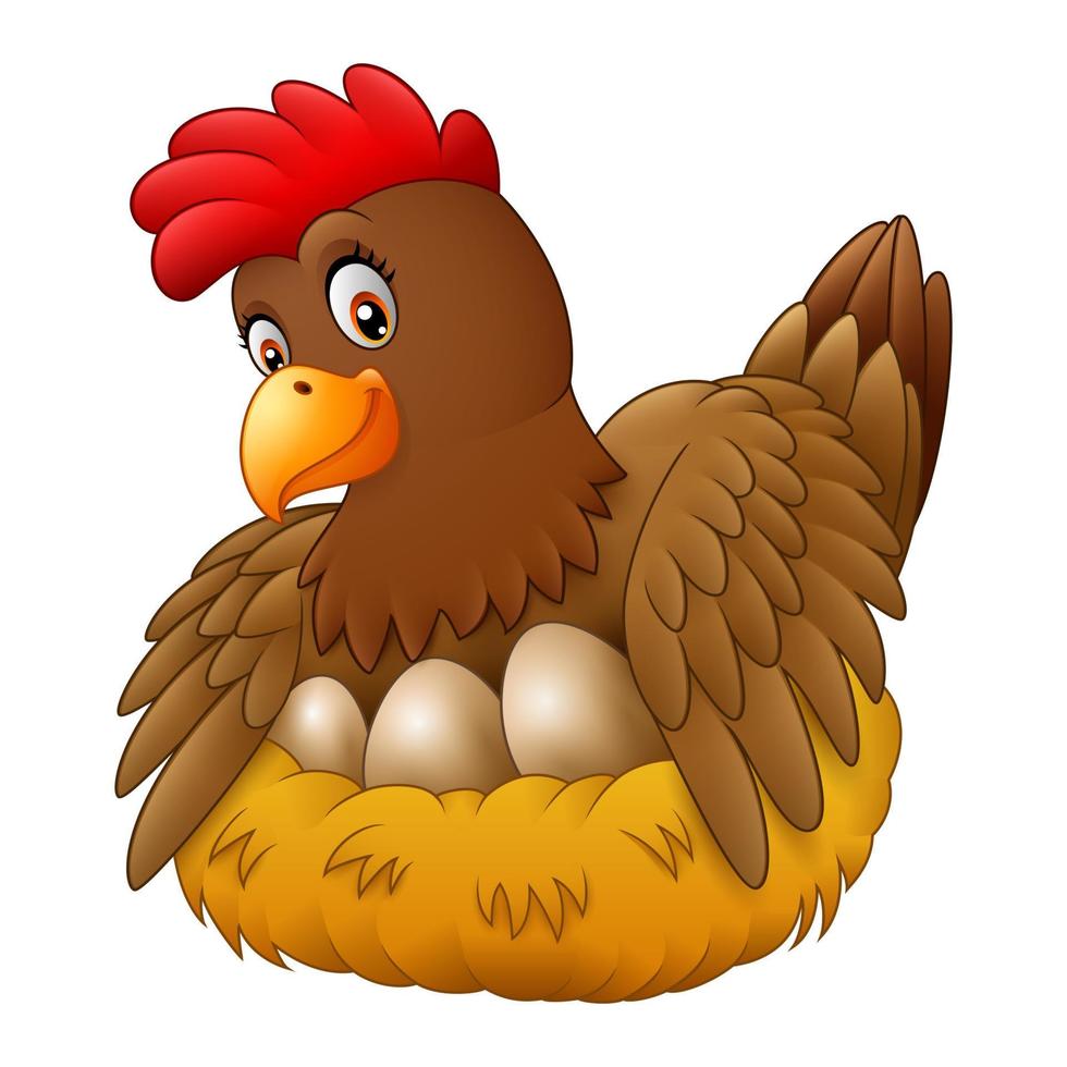 ilustración vectorial de linda gallina empollando su huevo vector