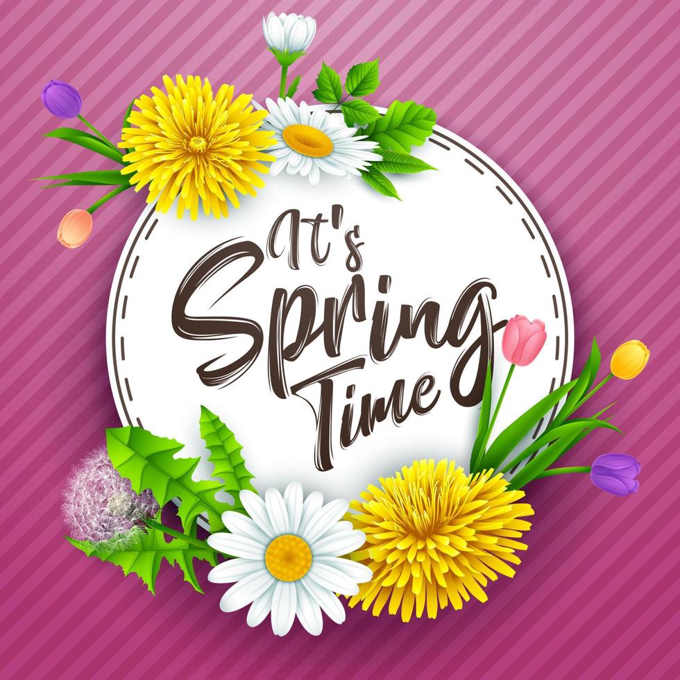 Spring background with several flower wreath. vector illustration