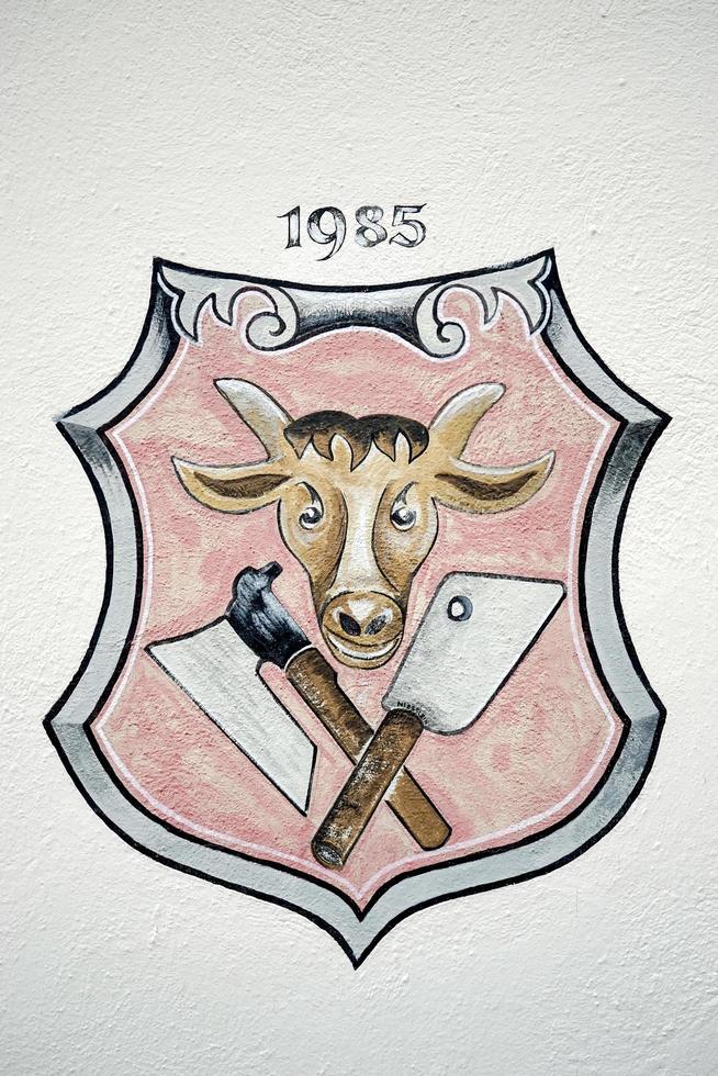 Nordlingen, Germany, 2014. Butcher's sign on a wall in Nordlingen photo